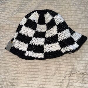 Black and White Checkered Knitted Bucket Hat